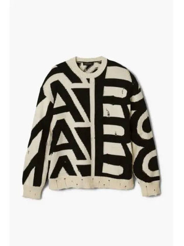 Distressed Monogram Os Sweater CreamBlack MJWAM24002WHX - MARC JACOBS - BALAAN 1