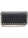 JW2P0561BOL Black Calfskin Gold Plated Rockstud WOC Chain Clutch Crossbody Bag - VALENTINO - BALAAN 1