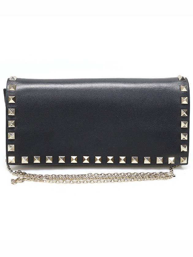 JW2P0561BOL Black Calfskin Gold Plated Rockstud WOC Chain Clutch Crossbody Bag - VALENTINO - BALAAN 1