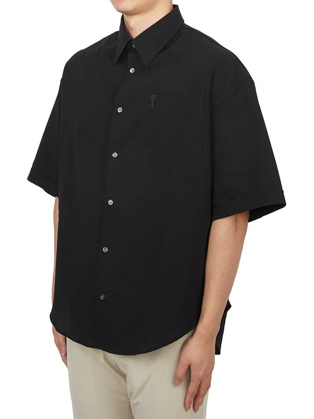 Embroidered Logo Short Sleeve Shirt Black - AMI - BALAAN 3