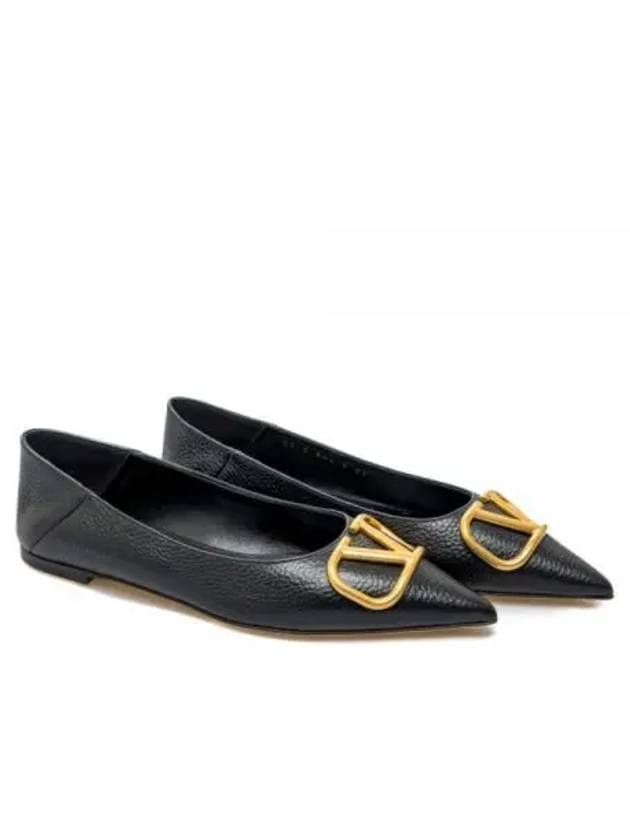 V Logo Pointed Toe Ballerina Flats Black - VALENTINO - BALAAN 2