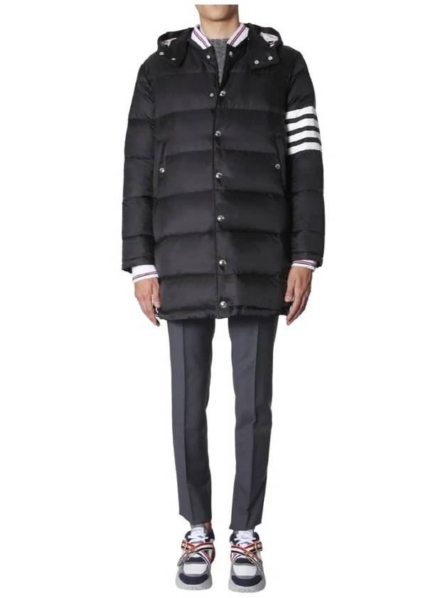 Men's 4 Bar Button Down Hooded Padding Black - THOM BROWNE - BALAAN 5