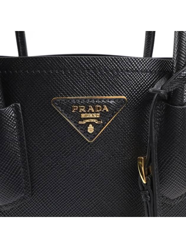 Double Saffiano Leather Mini Bag Black - PRADA - BALAAN 5