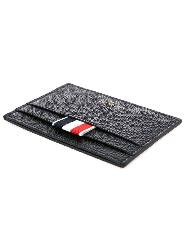 Pebble Grain Leather Stripe Single Card Wallet Black - THOM BROWNE - BALAAN 4