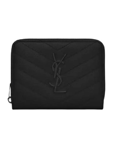 Matelasse Compact Zipper Leather Half Wallet Black - SAINT LAURENT - BALAAN 1