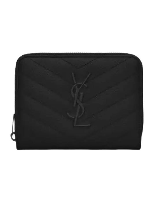 Matelasse Compact Zipper Leather Half Wallet Black - SAINT LAURENT - BALAAN 1