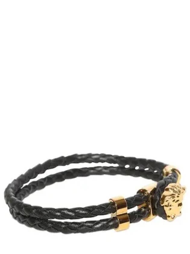 Medusa Braided Leather Bracelet Black Gold - VERSACE - BALAAN 4