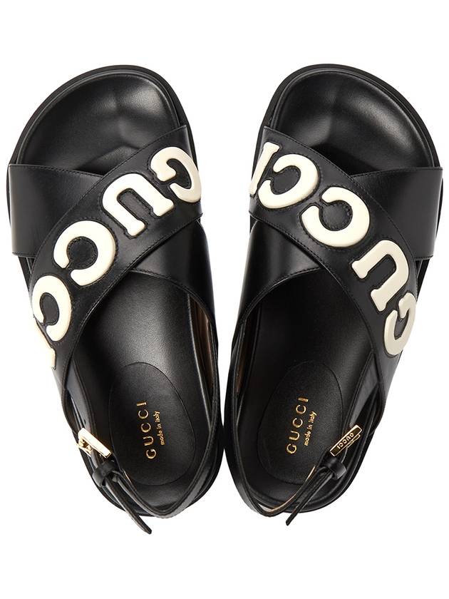 Women's Logo Leather Sandals Black - GUCCI - BALAAN 3