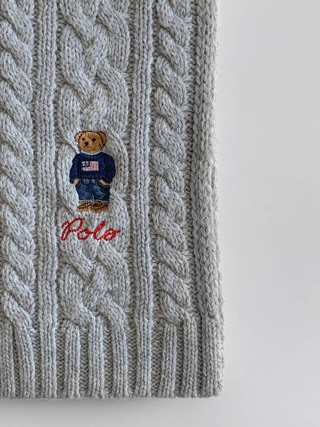 Embroidered Bear Cable Knit Wool Muffle Grey - POLO RALPH LAUREN - BALAAN 4