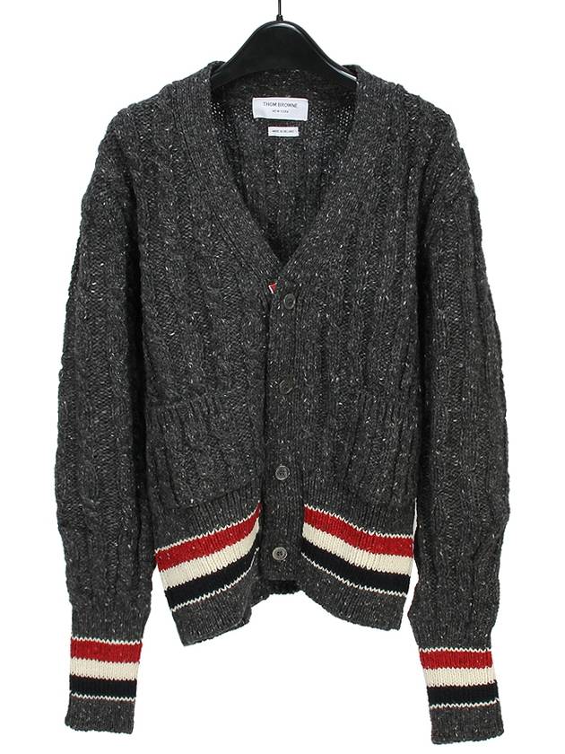 Men's Mix Cable V-Neck Classic Fit Cardigan Dark Grey - THOM BROWNE - BALAAN 2