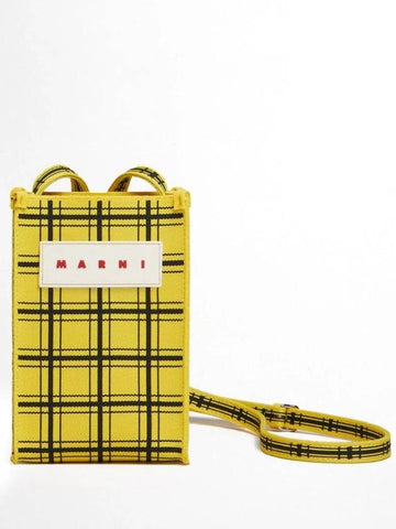 Plaid Logo Patch Checked Cross Bag Yellow - MARNI - BALAAN 1