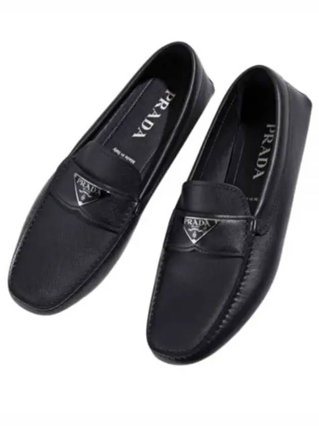 Triangle Logo Saffiano Driving Loafers Black - PRADA - BALAAN 2