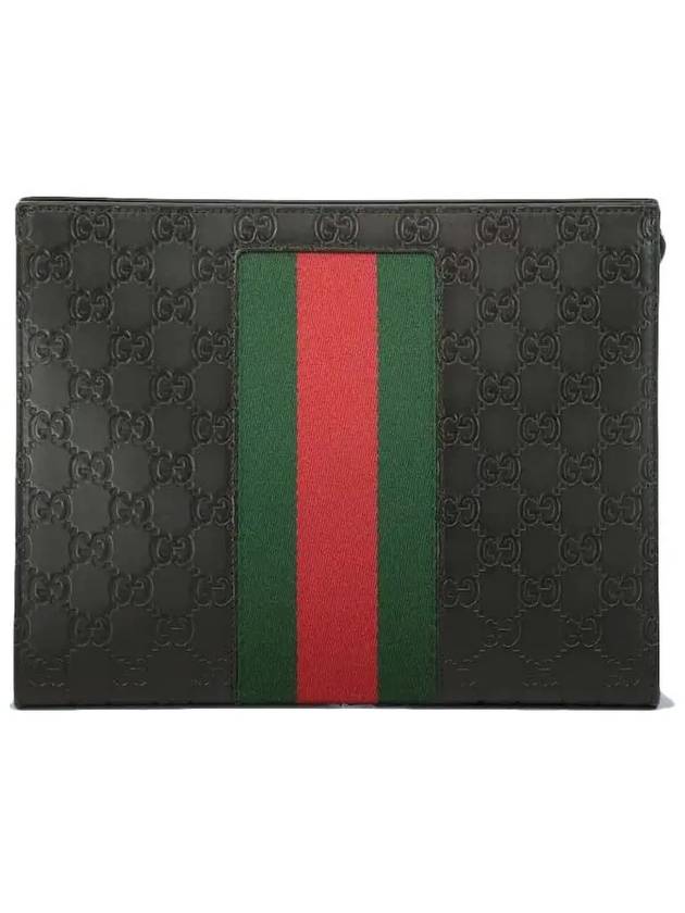 GG Signature Debossed Logo Leather Webstripe Panel Clutch Bag - GUCCI - BALAAN 1