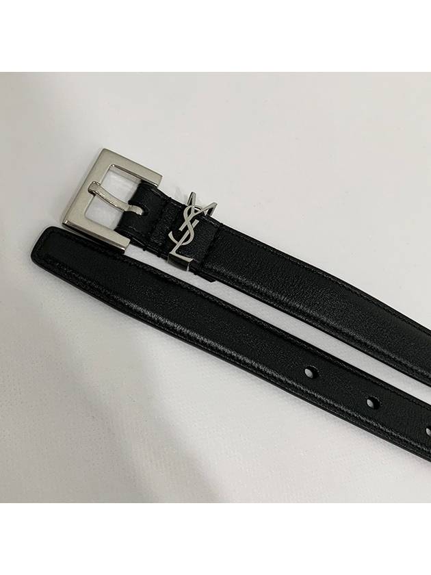 Women's Monogram Square Grain Leather Belt Black - SAINT LAURENT - BALAAN 5