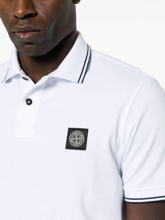 Stretch Cotton Pique Short Sleeve Polo Shirt White - STONE ISLAND - BALAAN 7