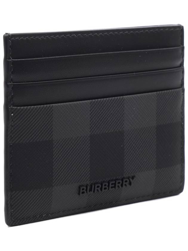 Logo Checked Leather Card Wallet Charcoal - BURBERRY - BALAAN 4