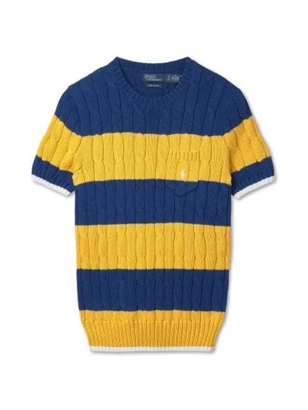 30 Paid W Striped Cable Knit Cotton Sweater Blue Yacht White - POLO RALPH LAUREN - BALAAN 1