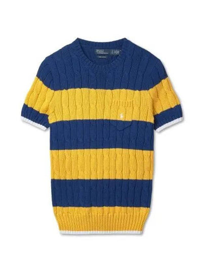 W Striped Cable Knit Cotton Sweater Blue Yacht White - POLO RALPH LAUREN - BALAAN 1