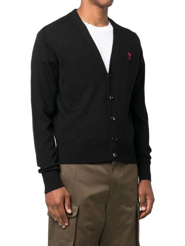 Red Heart Logo Merino Wool Cardigan Black - AMI - BALAAN 7