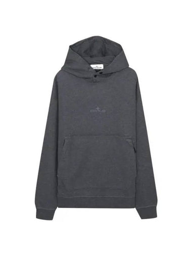 Cotton Fleece Embroidered Logo Hoodie Dark Grey Melange - STONE ISLAND - BALAAN 1