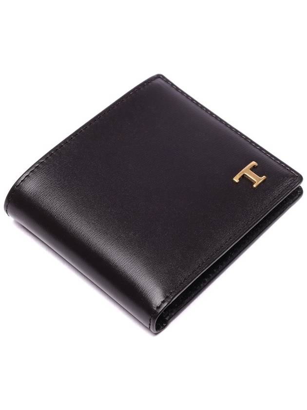 gold T logo bifold wallet black - TOD'S - BALAAN.