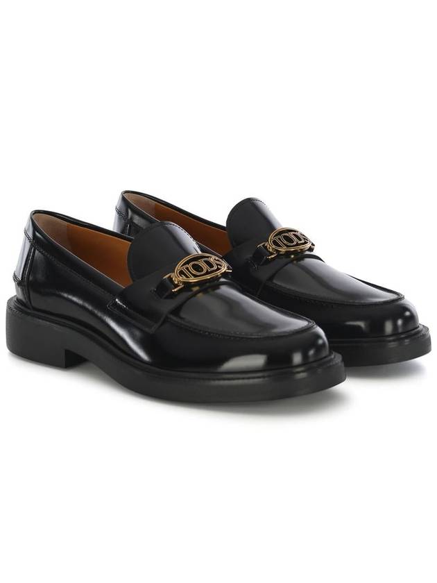 Metal Logo Leather Loafers Black - TOD'S - BALAAN 3