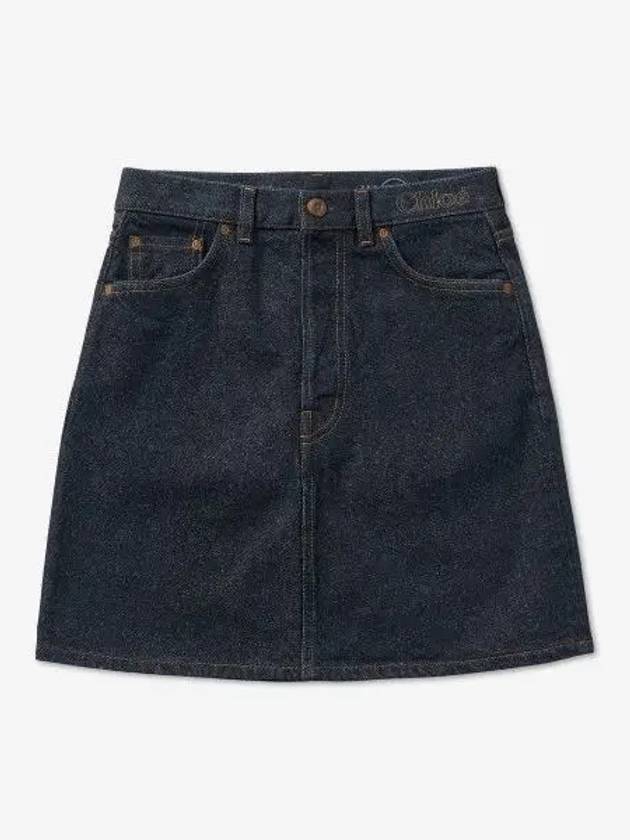 WoMen's Mini Denim Iconic A-Line Skirt Navy - CHLOE - BALAAN 2