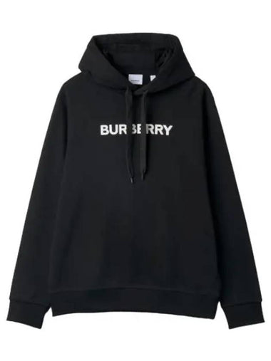 Logo Print Hooded Black Sweatshirt - BURBERRY - BALAAN 1