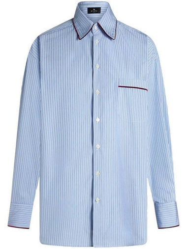 Etro Light Blue Striped Shirt With Burgundy Details - ETRO - BALAAN 1