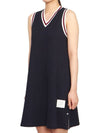 Women's Classic Pique Stripe V-Neck Cotton Tennis Dress Navy - THOM BROWNE - BALAAN 3