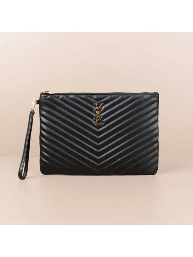 Gold Monogram Matelasse Clutch Bag Black - SAINT LAURENT - BALAAN 2