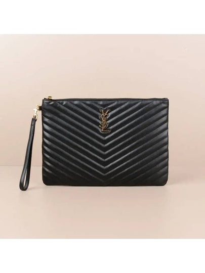 Gold Monogram Matelasse Clutch Bag Black - SAINT LAURENT - BALAAN 2