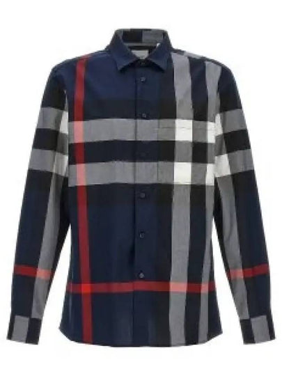 Check Motif Cotton Long Sleeve Shirt Navy - BURBERRY - BALAAN 2