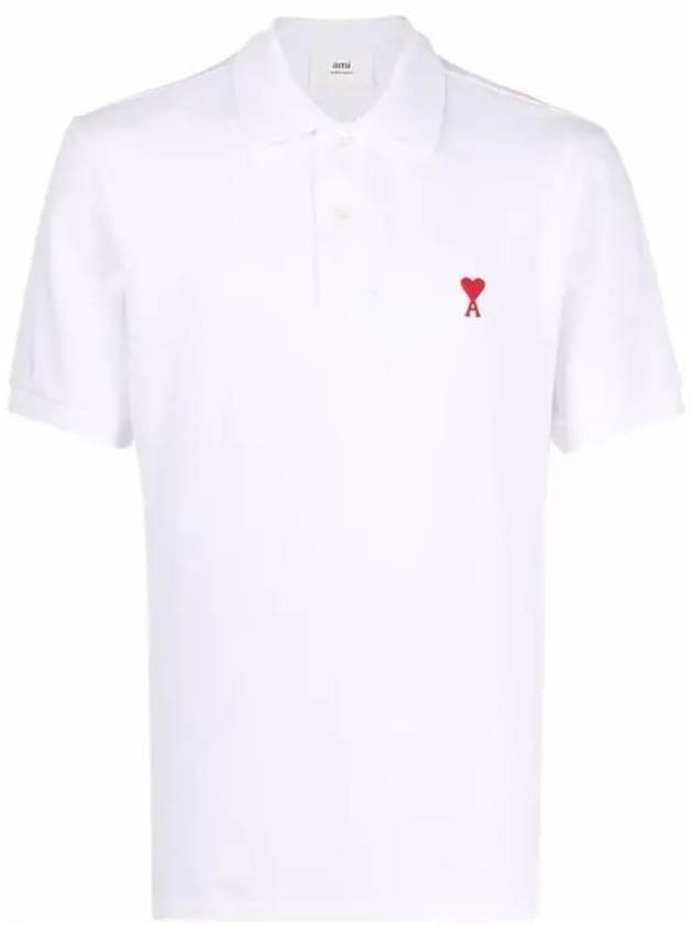 Small Heart Logo Polo Shirt White - AMI - BALAAN 2