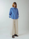 Women's Wrist Tape Color Matching Linen Shirt Blue - VOYONN - BALAAN 9