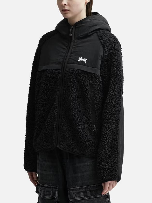 Women's Sherpa Panel Hooded Jacket Hooded Zipup Black - STUSSY - BALAAN 2