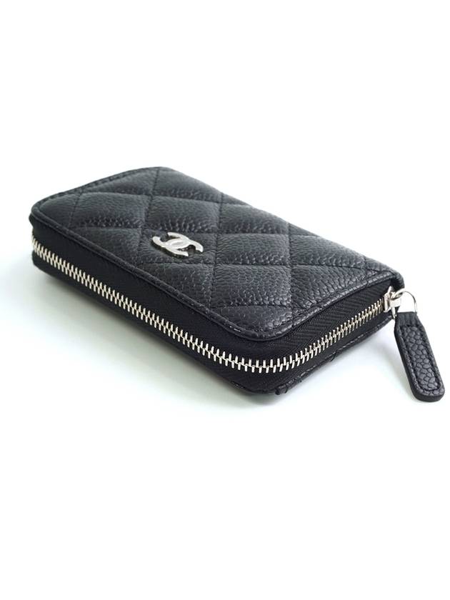 Classic Zipped Coin Purse Grained Calfskin Silver Black - CHANEL - BALAAN 5