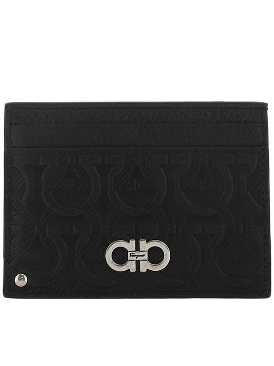 Gancini Embossed Card Wallet Black - SALVATORE FERRAGAMO - BALAAN 1