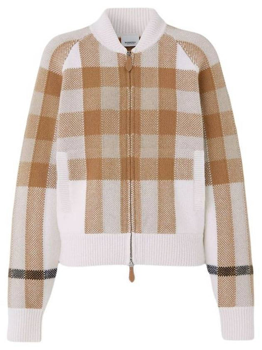 Women's Cashmere Wool Cardigan Brown White - BURBERRY - BALAAN 1