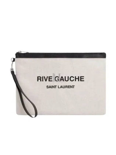 Rive Gauche Linen Clutch Bag White - SAINT LAURENT - BALAAN 2