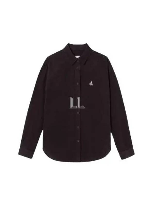 Embroidered Logo Corduroy Velvet Long Sleeve Shirt Dark Coffee - AMI - BALAAN 2