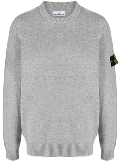 Logo Patch Crew Neck Wool Knit Top Grey Melange - STONE ISLAND - BALAAN 2