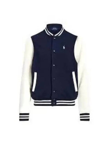 Fleece Baseball Bomber Jacket White Navy - POLO RALPH LAUREN - BALAAN 1