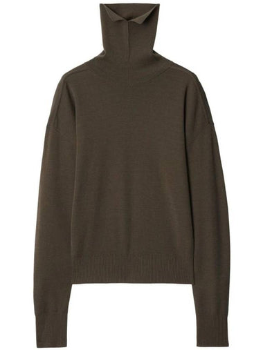 Roll Neck Wool Knit Top Military - BURBERRY - BALAAN 1