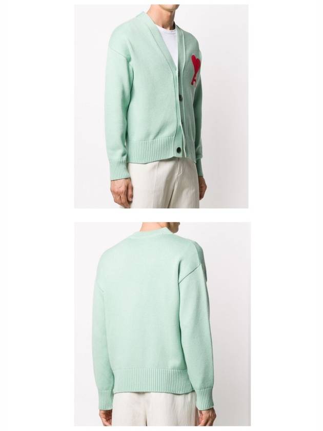 Men's Big Heart Logo Patch Overfit Cardigan Aqua Green - AMI - BALAAN 6