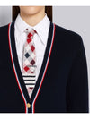 three-stripe trim ribbed cashmere V-neck cardigan - THOM BROWNE - BALAAN.