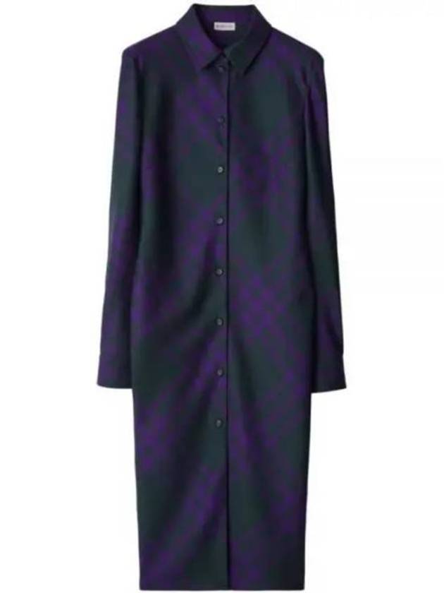 Check Wool Shirt Midi Dress Purple - BURBERRY - BALAAN 2