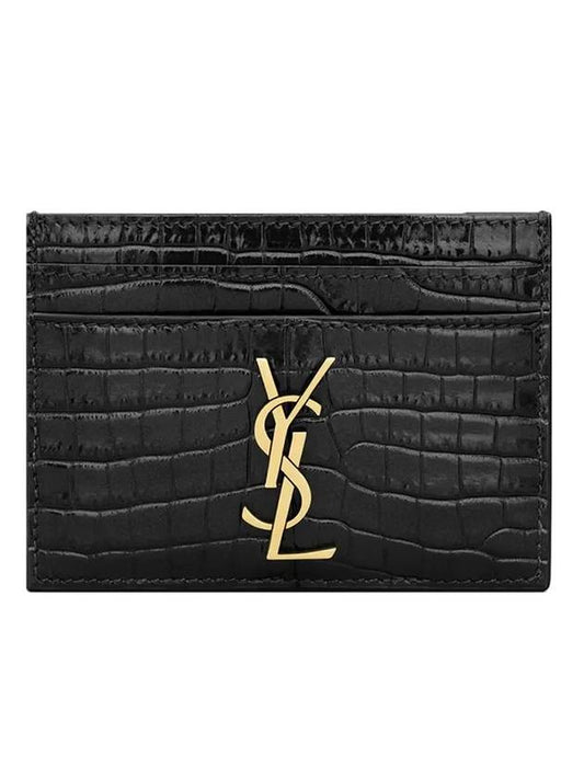 Cassandre Crocodile Embossed Leather Card Wallet Black - SAINT LAURENT - BALAAN 1