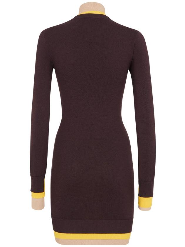 High Neck Wool Short Dress Dark Purple - FENDI - BALAAN 4