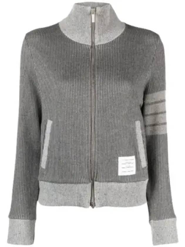 Women's 4-Bar Funnel-Neck Zip-Up Jacket Grey - THOM BROWNE - BALAAN 2